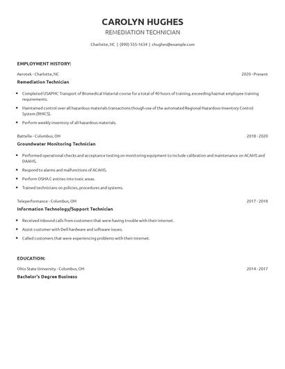 Remediation Technician Resume