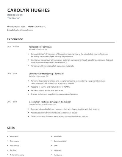Remediation Technician Resume