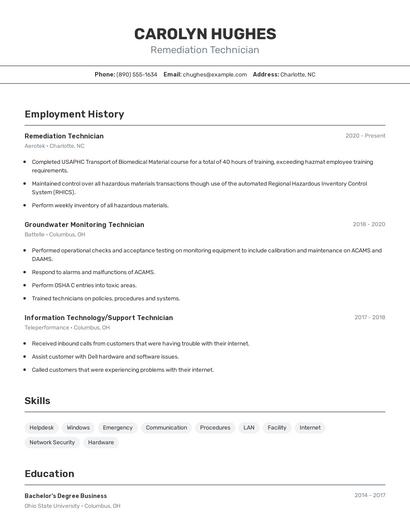 Remediation Technician Resume