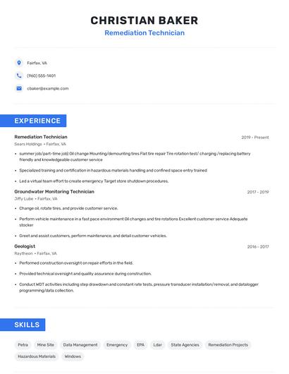 Remediation Technician Resume