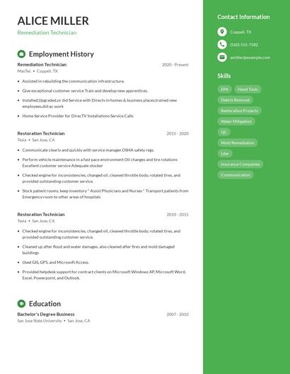 Remediation Technician Resume