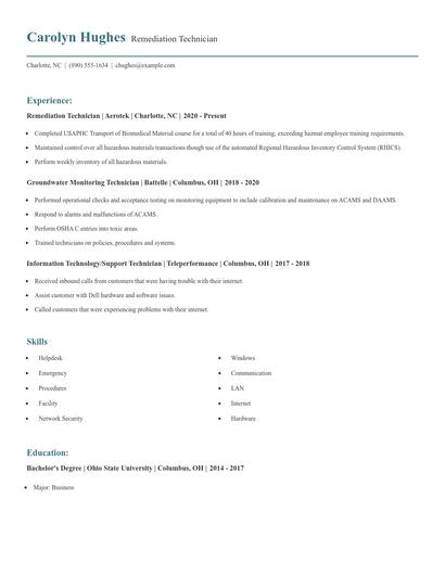 Remediation Technician Resume