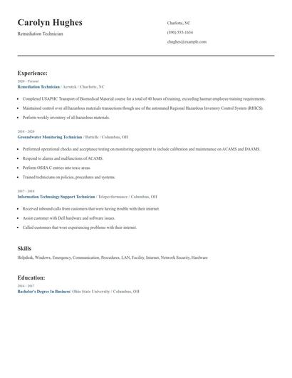 Remediation Technician Resume