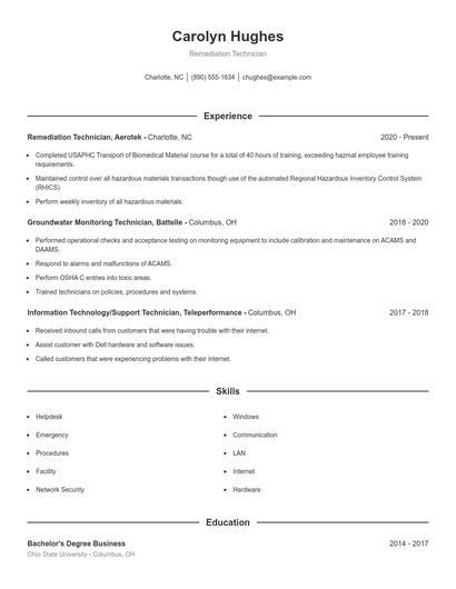 Remediation Technician Resume