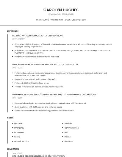 Remediation Technician Resume