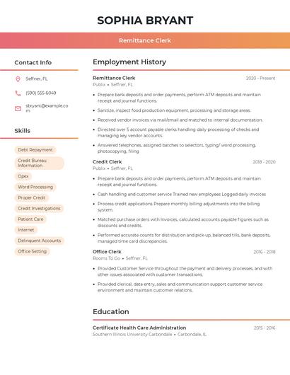 Remittance Clerk Resume