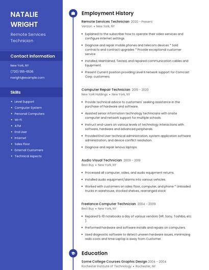 Remote Services Technician Resume