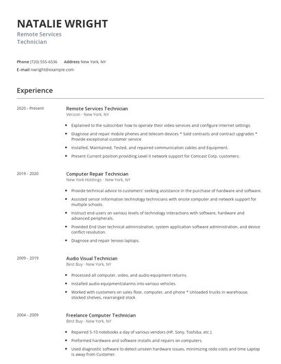 Remote Services Technician Resume