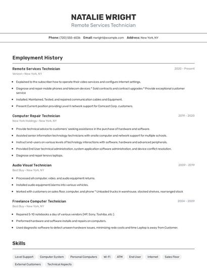 Remote Services Technician Resume