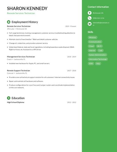 Remote Services Technician Resume