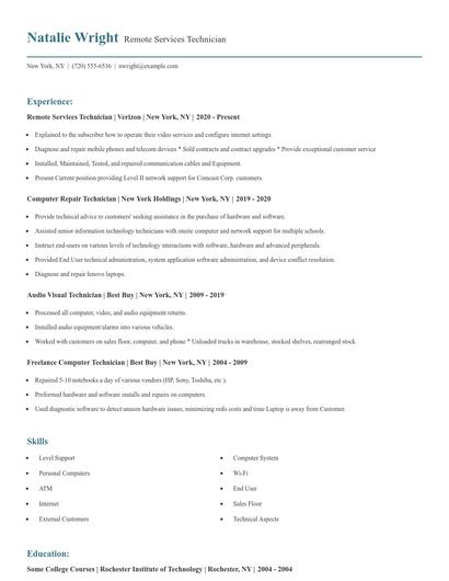 Remote Services Technician Resume