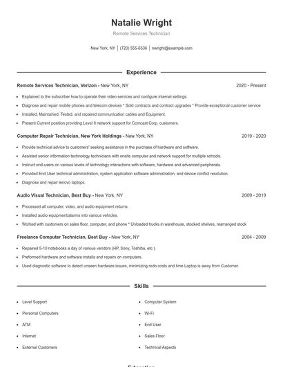 Remote Services Technician Resume