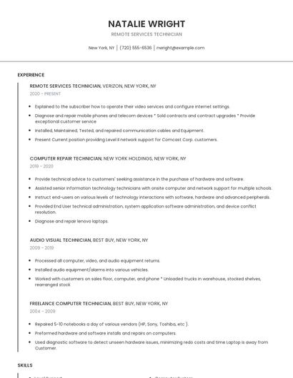 Remote Services Technician Resume