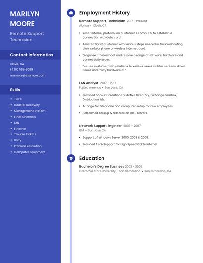 Remote Support Technician Resume