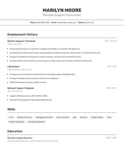 Remote Support Technician Resume
