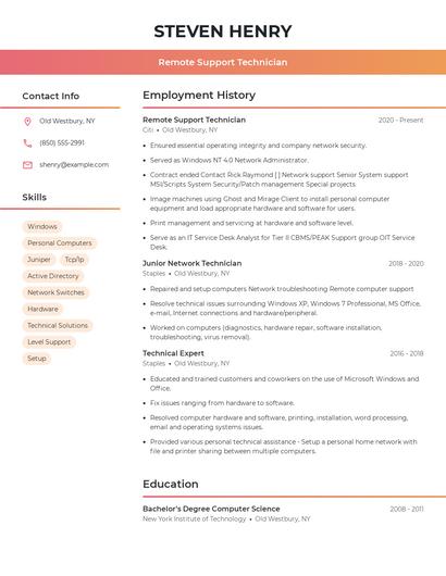 Remote Support Technician Resume