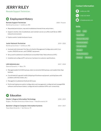 Remote Support Technician Resume