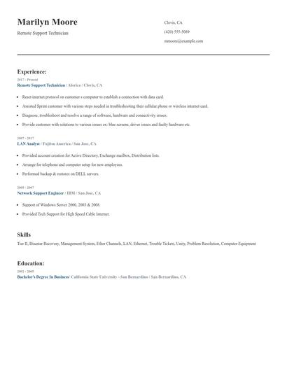 Remote Support Technician Resume