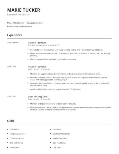 Renewal Technician Resume