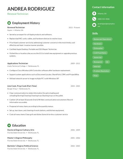 Renewal Technician Resume