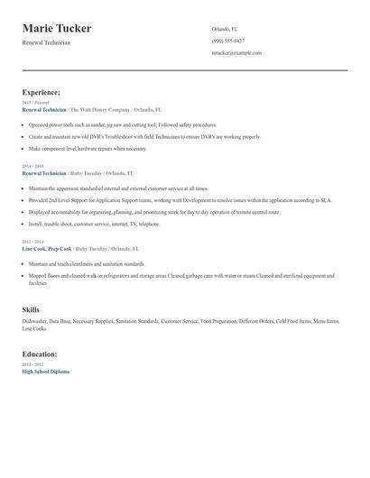 Renewal Technician Resume