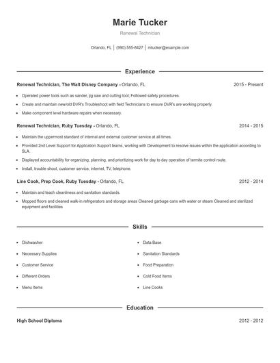 Renewal Technician Resume