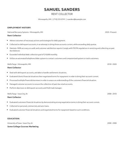 Rent Collector Resume