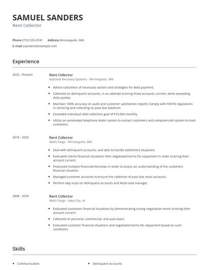 Rent Collector Resume