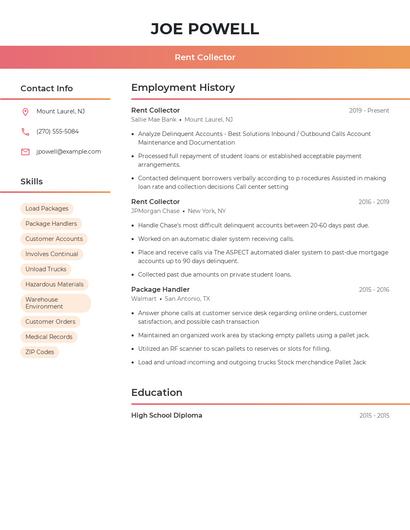Rent Collector Resume