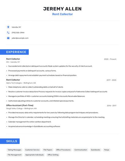 Rent Collector Resume