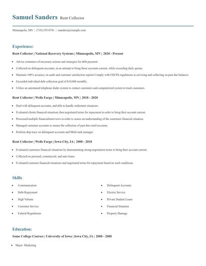 Rent Collector Resume