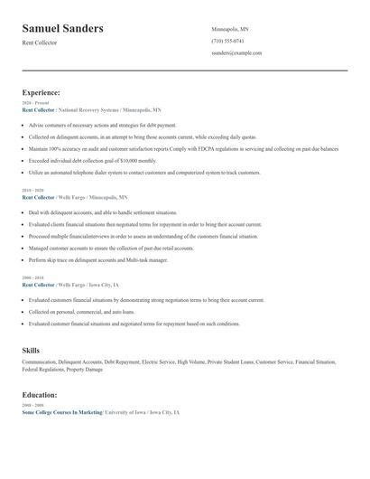 Rent Collector Resume