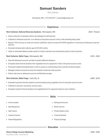 Rent Collector Resume