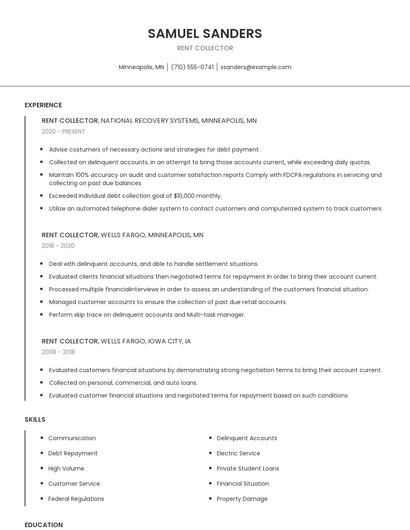 Rent Collector Resume