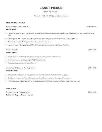 Rental Agent Resume