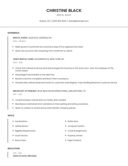 Rental Agent Resume