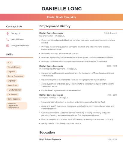 Rental Boats Caretaker Resume