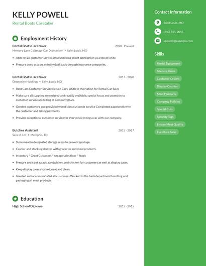 Rental Boats Caretaker Resume