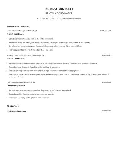 Rental Coordinator Resume