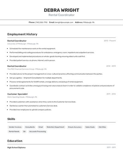 Rental Coordinator Resume