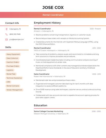 Rental Coordinator Resume