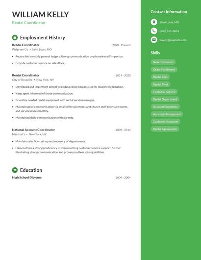 Rental Coordinator Resume