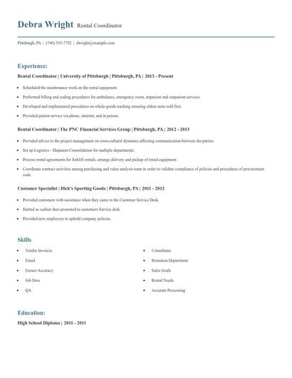 Rental Coordinator Resume