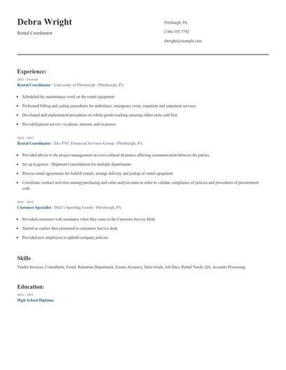 Rental Coordinator Resume