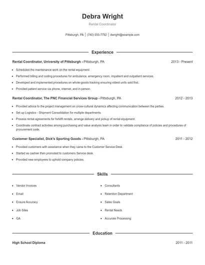 Rental Coordinator Resume