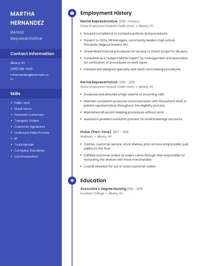 Rental Representative Resume