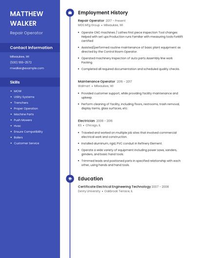 Repair Operator Resume