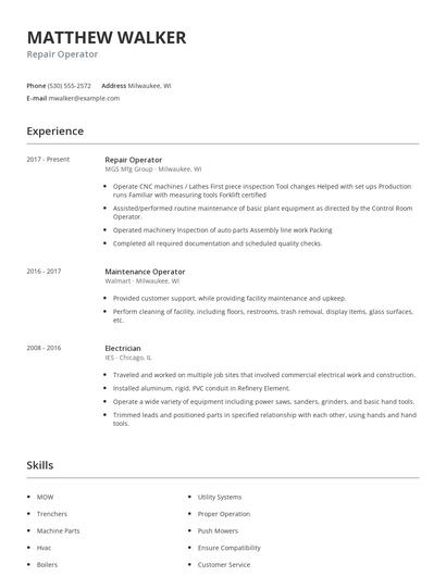Repair Operator Resume