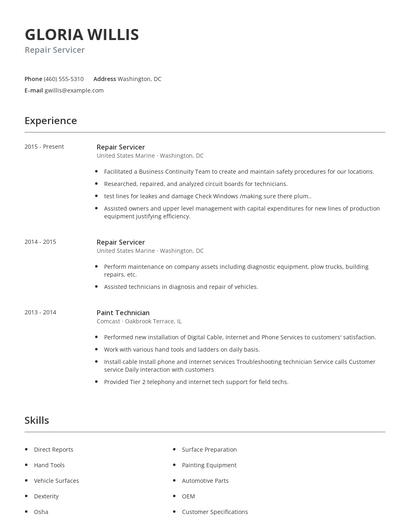 Repair Servicer Resume