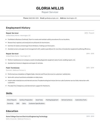 Repair Servicer Resume